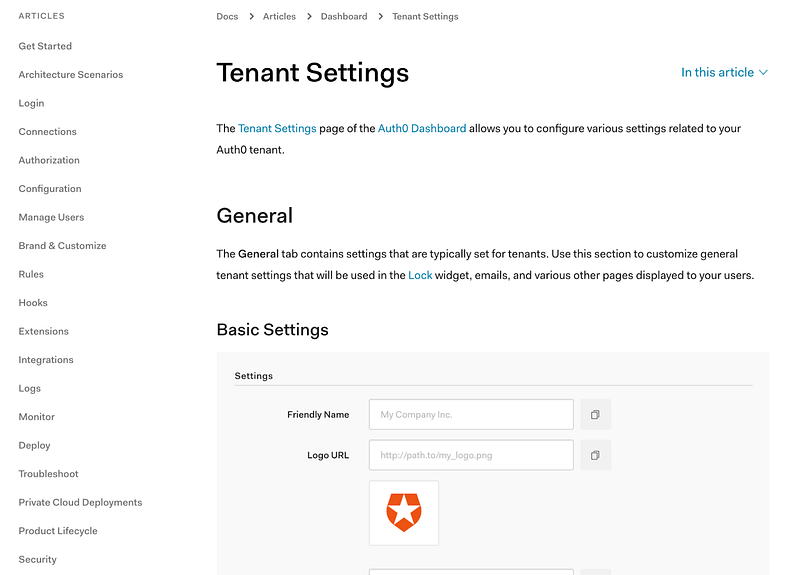 A screenshot of Auth0’s docs, showing that a section is missing from the sidebar navigation