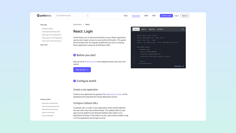 The first iteration of the interactive Quickstart experience.