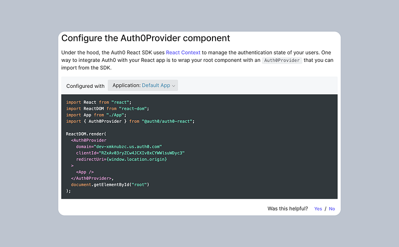 The Domain and Client ID are automatically generated for logged in users.